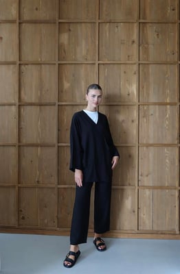 Knitterlook Textured Kimono Anzug Schwarz