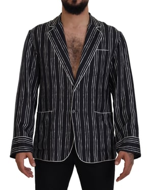 Dolce & Gabbana Blau Gestreiftes Seiden-Pyjama-Hemdjacke