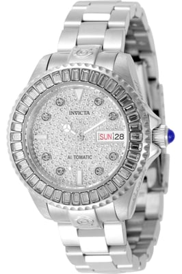 Invicta Pro Diver 49621 Damenarmbanduhr - Automatisches Uhrwerk - Edelstahl mit Silbernem Zifferblatt - 38 mm