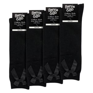 Mädchen 4er Pack Kniehohe Schulsocken mit Schleifen-Bow | Einfache Lange Socken für Kinder