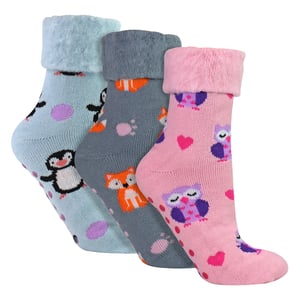 3er Pack Damenbett-Socken mit Grips | Süßes Tiermotiven Fluffy Rutschsocken