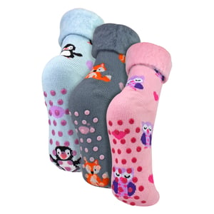 3er Pack Damenbett-Socken mit Grips | Süßes Tiermotiven Fluffy Rutschsocken