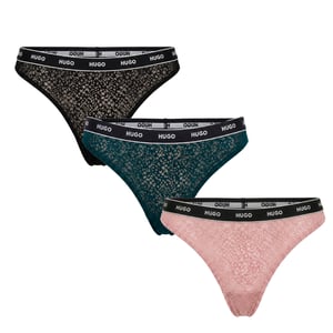3er-Pack Damen Spitzenstringtangas mit Logo 50535265