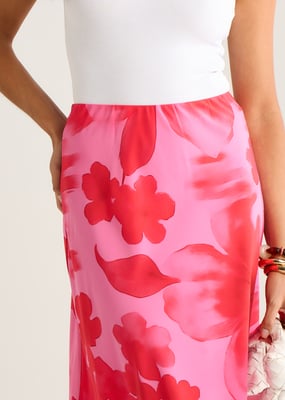 Rosa Aquarell Floral Print A Line Maxi-Rock