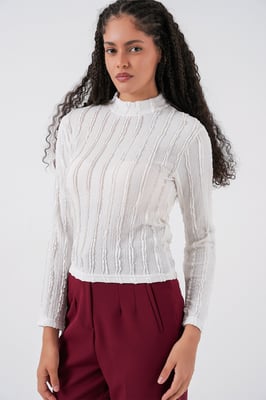 Strukturierte Slim-Fit Halbturtleneck-Bluse