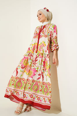 Gemustertes V-Ausschnitt Maxikleid
