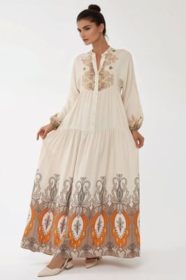Bedrucktes Langarm-Viskose-Maxikleid