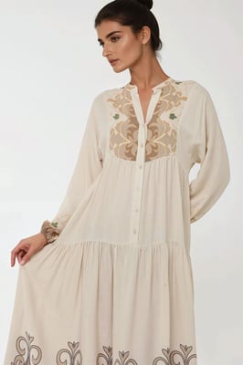 Bedrucktes Langarm-Viskose-Maxikleid
