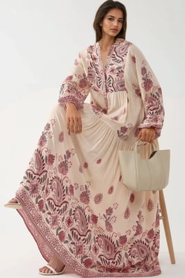 Bedrucktes V-Ausschnitt-Maxikleid mit Knopfdetails