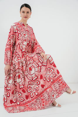 Bedrucktes V-Ausschnitt Maxikleid mit Knopfverschluss