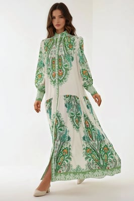 Bedrucktes Maxi-Kleid mit langen Ärmeln