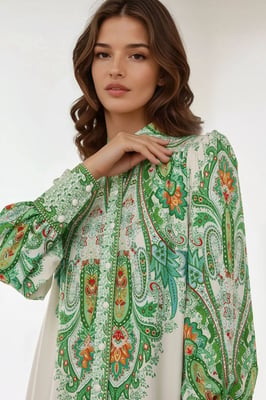 Bedrucktes Maxi-Kleid mit langen Ärmeln