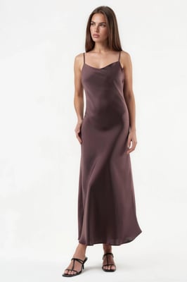 V-Ausschnitt Satin A-Linie Midi-Kleid