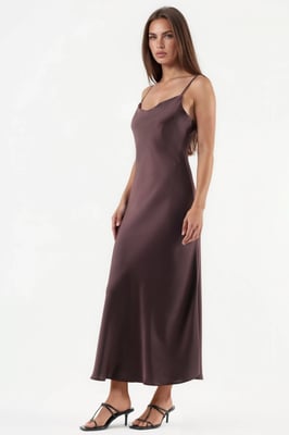 V-Ausschnitt Satin A-Linie Midi-Kleid