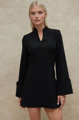 Elegantes V-Ausschnitt Mini-Kleid mit langen Ärmeln