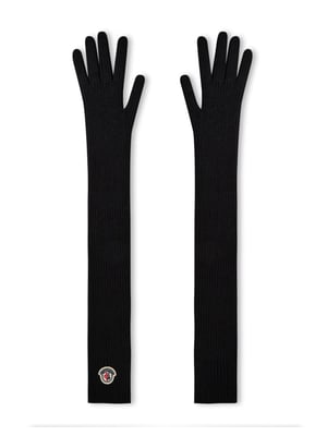 Lange Handschuhe aus Schurwolle mit Logo-Patch