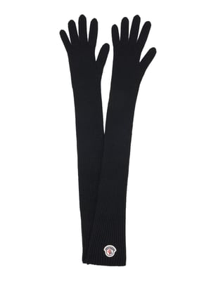 Lange Handschuhe aus Schurwolle mit Logo-Patch