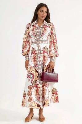 Muster Maxi-Kleid mit Gürtel