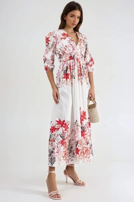 Blumen V-Ausschnitt Maxi-Kleid