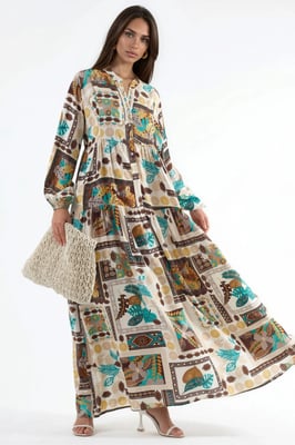 V-Ausschnitt Gemustertes Maxikleid