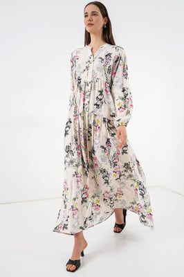 Gemustertes V-Ausschnitt Maxikleid