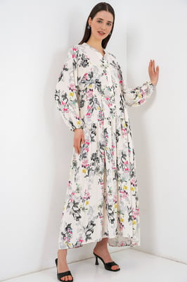 Gemustertes V-Ausschnitt Maxikleid