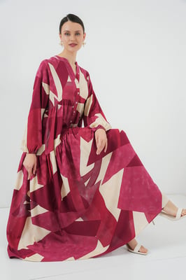 Gedrucktes V-Ausschnitt Maxikleid mit Knopfverschluss