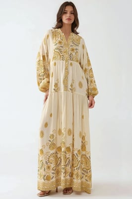Bedrucktes V-Ausschnitt Maxikleid mit Knopfdetails