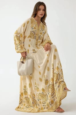 Bedrucktes V-Ausschnitt Maxikleid mit Knopfdetails