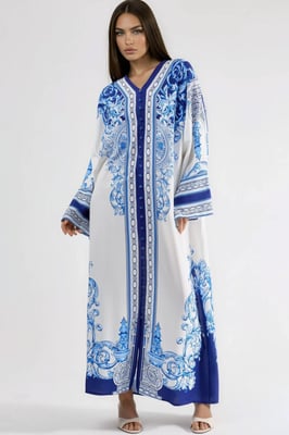 Gemustertes Maxikleid mit V-Ausschnitt