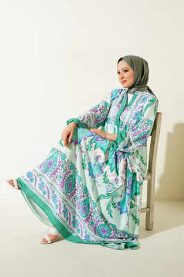 Bedrucktes V-Ausschnitt Maxikleid