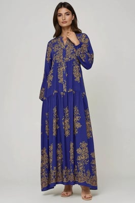 Bedrucktes Viscon Maxi-Kleid mit Hemdkragen