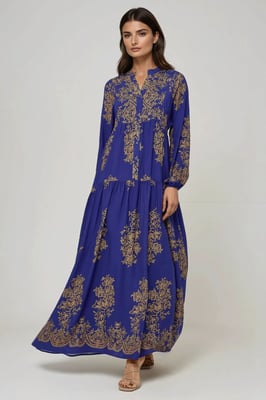 Bedrucktes Viscon Maxi-Kleid mit Hemdkragen