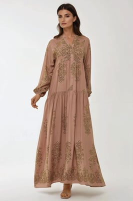 Bedrucktes Viscon Maxi-Kleid mit Hemdkragen