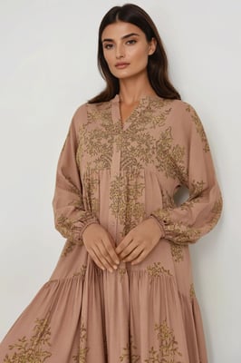 Bedrucktes Viscon Maxi-Kleid mit Hemdkragen