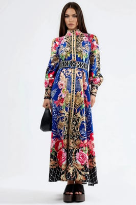 Blumenmuster Maxi-Kleid mit Gürtel