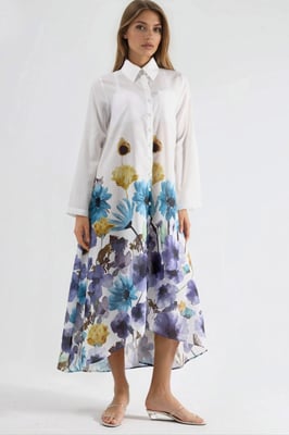 Blumen-Maxi-Kleid mit Hemdkragen und Knopfleiste