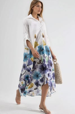 Blumen-Maxi-Kleid mit Hemdkragen und Knopfleiste