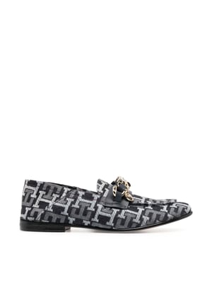 Monogramm-Denim-Loafer mit Kettendetail