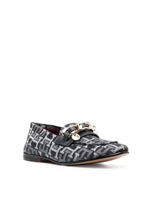 Monogramm-Denim-Loafer mit Kettendetail