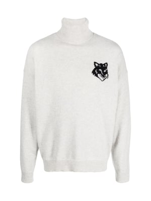 Rollkragenpullover mit Fuchskopf-Intarsienlogo