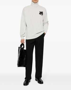 Rollkragenpullover mit Fuchskopf-Intarsienlogo