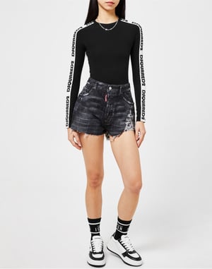 Raw-Cut Baggy Denim Shorts