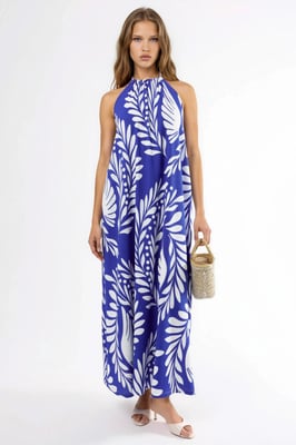 Gemustertes Neckholder-Maxikleid