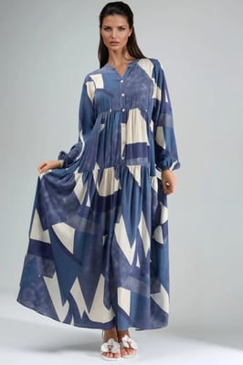 Bedrucktes Langarm-Viskose-Maxikleid