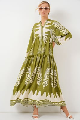 Gemustertes V-Ausschnitt Maxikleid