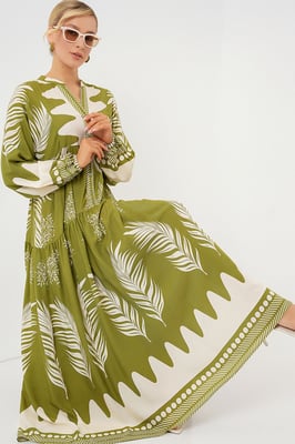 Gemustertes V-Ausschnitt Maxikleid