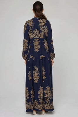 Bedrucktes Langarm-Viskose-Maxi-Kleid
