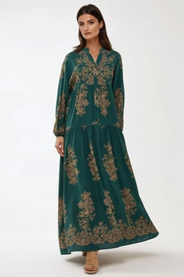 Bedrucktes Langarm-Viskose-Maxikleid