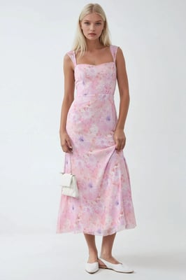 Blumen-Maxi-Kleid mit Herzkragen